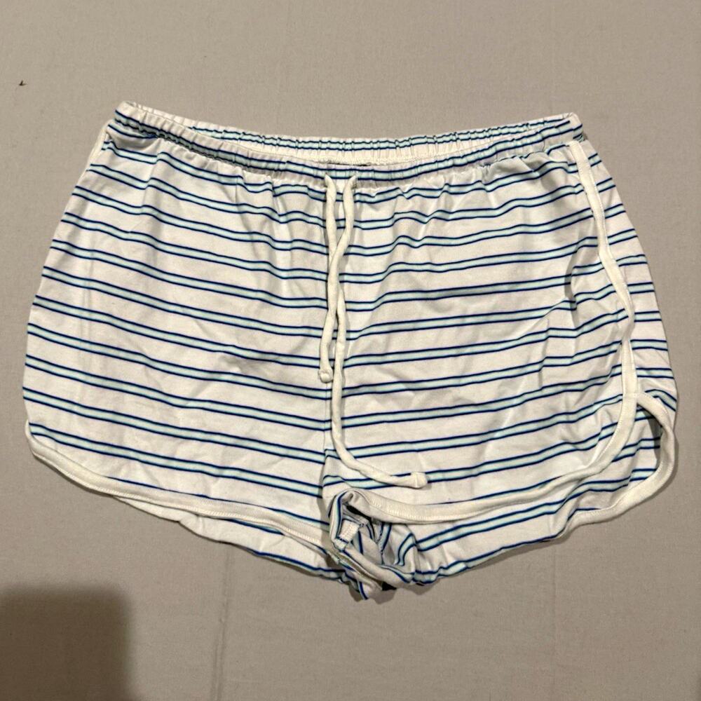 Old Navy Women Striped Knit Sleep Shorts Drawstring Elastic Waist White/Blue M